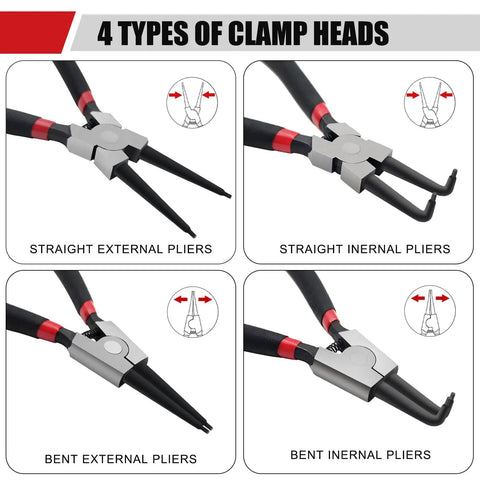 4 Pack 7 Inch Snap Ring Pliers Set With Storage Pouch Heavy Duty Internal And External Circlip Pliers Kit With Straight And Bent Jaw