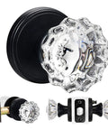 Crystal Glass Door Knobs Set With Lock For Bedroom And Bathroom Vintage Privacy Clear Crystal Interior Knobs Matte Black Finish