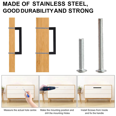 Matte Black Cabinet Pulls 15 Inch Square Drawer Handles Stainless Steel 10 Pack For Kitchen Cabinets Doors, 384mm Hole Centers