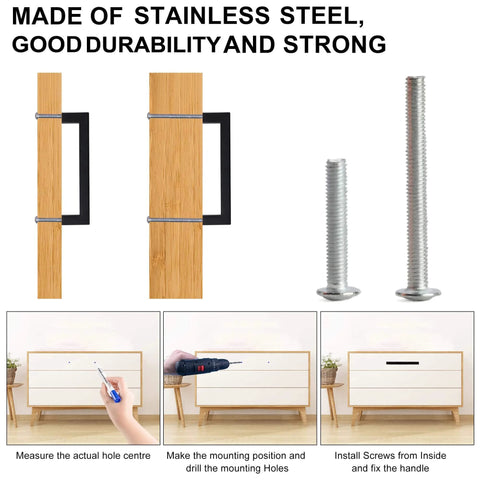 Matte Black Cabinet Handles Square Drawer Pulls 3 Inch Hole Centers Stainless Steel 10 Pack 76mm installation guide showing steps.