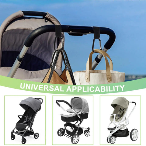 Go To Hands Free Stroller Hooks For Bags, 2 Pack Non Slip Clips And Carabiner, securing purses and bags on stroller handle