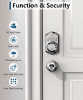 Front view of Keyless Entry Door Lock With Keypad And Auto Lock, Smart Deadbolt For Front Door, Satin Nickel Finish installed