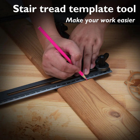 Dead On Adjustable Stair Tread Template Tool Hella Durable Aluminum Stair Scribe marking wood for precise riser measurements.