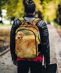 Dope Warm Autumn Pet Floral Printed Unisex Backpack with Golden Retriever design worn by skateboarder in park