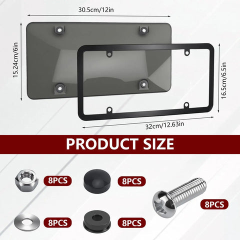 Clear License Plate Covers And Frames With Screws Caps And Washers For Standard US Plates Rust Proof Auto Plate Holder