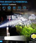 Rechargeable 100000 Lumen Tactical Flashlight with Zoomable Beam illuminating a distant bridge and landscape at night