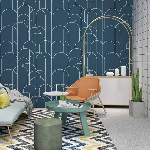 Living room with Blue Peel And Stick Geometric Wallpaper For Home Decor And Furniture Renovation Self Adhesive Matte Contact Paper 17.71 Inches By 118 Inches No Fuss Easy Install And Remove Removable Wall Covering For Quick Makeovers on wall.