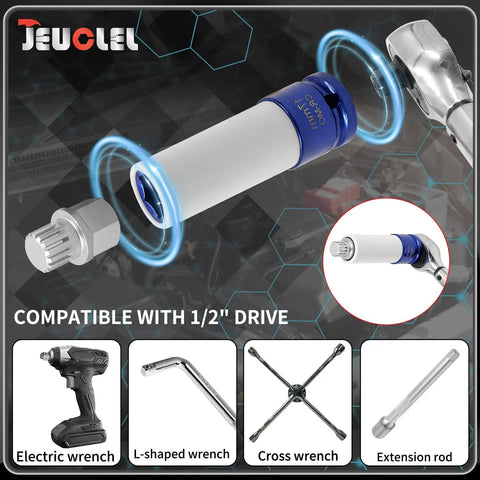 BMW Compatible 21 Piece Wheel Lock Nut Key Kit showing sockets and wrenches for anti-theft nut removal and installation.