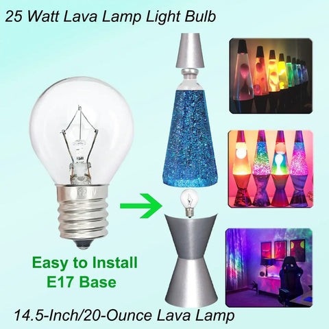 S11 Shape 25 Watt E17 Intermediate Base Lava Lamp Replacement Bulbs 120 Volt Dimmable 2700K Warm White for 14.5 Inch Glitter Lamps