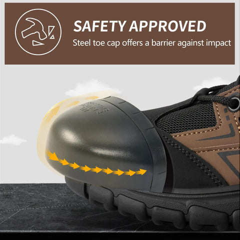 Steel Toe Work Boots For Men Safety Non Slip Puncture Resistant Comfort With Kevlar Midsole toe cap detail view
