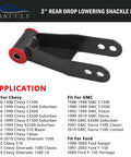 2 Inch Rear Drop Lowering Shackle Suspension Kit For Chevy GMC C1500 C2500 And Silverado Sierra 1500 Bolt-On Ready