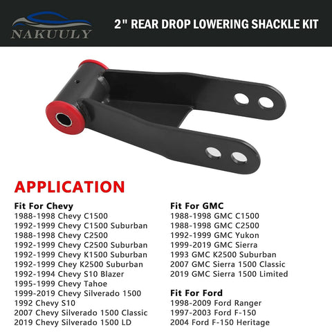 2 Inch Rear Drop Lowering Shackle Suspension Kit For Chevy GMC C1500 C2500 And Silverado Sierra 1500 Bolt-On Ready