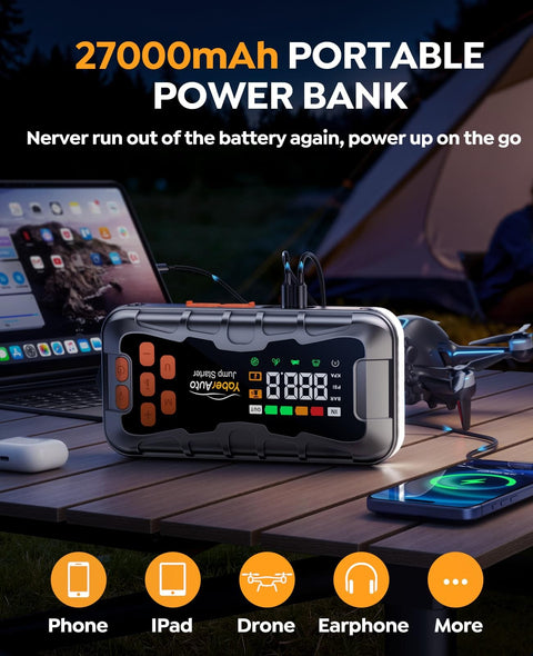 16 In 1 Jump Starter With Air Compressor 8000A 160 PSI Portable Car Battery Booster Power Bank 99Wh Emergency Tool Kit