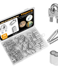 36-piece set of stainless steel wire rope clips, thimbles, aluminum crimp loops in a storage box, for various rigging needs