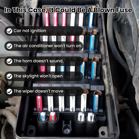 Top Shelf Slick 60 Piece Euro Style Torpedo Fuse Kit For Old School Classic Cars Heavy Duty Fast Blow Automotive Electrical Repair Quick Fix Road Ready Parts showing a blown fuse box diagram.