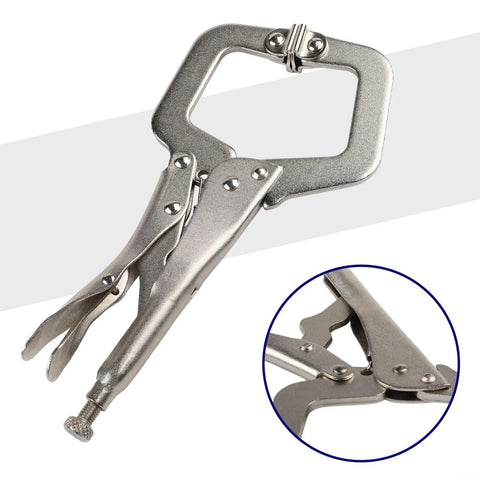 Heavy Duty 9 Inch Locking C Clamp Steel Welding Pliers With Adjustable Screw For Metalworking And Fabrication Tasks close-up showing steel construction.