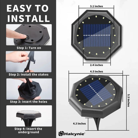 Installation steps for 6 Pack 16 LED Solar Ground Lights Ultra Bright Outdoor In-Ground Landscape Lighting IPX68 Waterproof