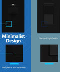 Lighted Decorator Paddle Switch For Easy On Off, 1 Pole, 15A, 277VAC, Matte Finish That Plays Nice With Decorator Wall Plates From Various Brands, Modern Look And Smooth, Quiet Operation. Black decorator paddle switch in minimalist wall plate design