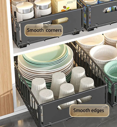 Heavy Duty Slide Out Cabinet Organizer Pair, Tough Carbon Steel Drawer Rack For Pantry Storage, Smooth Operator Kitchen Drawer Slides, Zero Hassle Two Pack Space Saver For Snug Cupboards And Cabinets