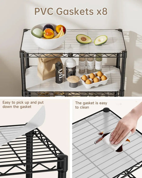 8 Tier Adjustable Metal Wire Storage Shelf Unit For Kitchen Garage And Laundry Beefy Build Sturdy Standing Rack With Rust Resistant Coating And 800lbs Total Capacity Easy Assembly Space Saving Organizer with PVC gaskets and adjustable shelves