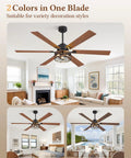 60 Inch Farmhouse Industrial Ceiling Fan With Lights And Remote, Black Cage Design, Double Sided Blades, Living Room