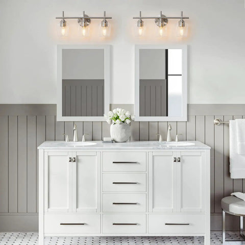 Slick 3 Light Modern Bathroom Vanity Light Fixtures Over Mirror With Clear Glass Shade Nickel Brushed Finish Wall Sconce Lamp