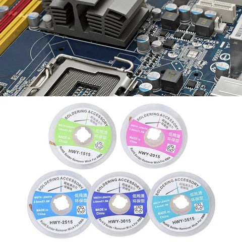 Pro Grade Desoldering Wick Set 5 Pcs One Point Five Meters Copper Solder Removal Wire for Electronics Repair and PCB Maintenance