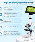 Kids Microscope With 40X To 2500X Magnification, HD 4 Inch Display, LED Fill Light, Wide Angle Eyepieces, 185X Objective in use