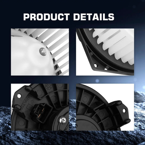 Close-up views of No Sweat 2 Pin Hvac Heater Blower Motor Assembly showcasing details and plug design for easy installation.