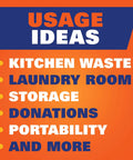 Usage ideas for Ultra Strong 13 Gallon Black Trash Bags Tall Kitchen Garbage Bags with Drawstring: kitchen, laundry, storage, donations.