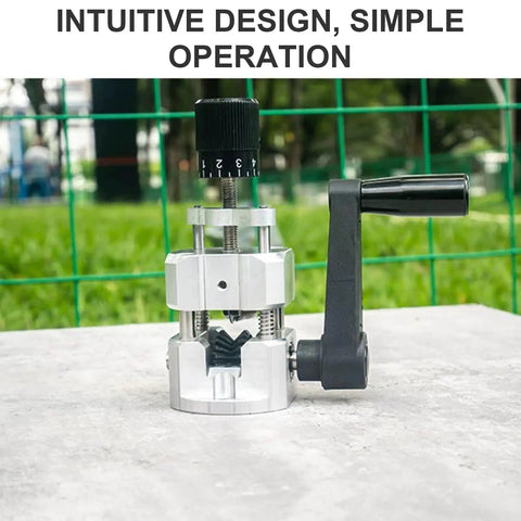 Manual Wire Stripping Tool With Hand Crank on concrete, featuring adjustable knob and durable build