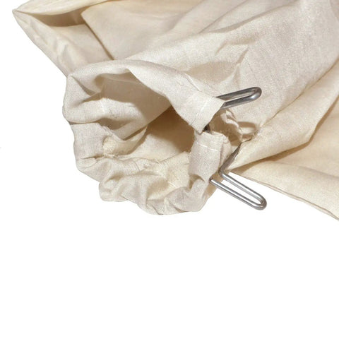 Close-up of Dual Pack Dust Collector Bag With Reinforced Wire Frame, showing fabric and metal hooks, designed for 10 inch table saws.