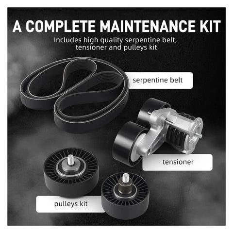 Top Grade Drive Belt Pulley Tensioner Kit For N55 Engine With Bolt Perfect Fit For BMW E90 E91 E92 E93 335i And Xdrive35i Models includes serpentine belt, tensioner, and pulleys kit.
