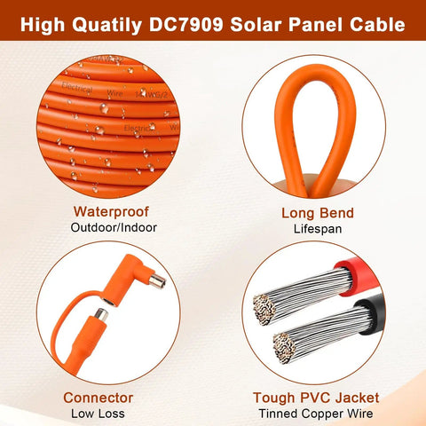 Solar To DC 8mm Charge Extension Cable 10 Ft 12AWG Plus 14AWG Copper Core features and details