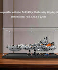 Premium Acrylic Display Case For Lego 76354 Aircraft Carrier Kit, 70.6x30.6x22cm, clear panels, displayed on wooden surface.