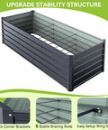 Heavy Duty Tall Raised Garden Bed 8 By 3 By 1.9 Feet Galvanized Steel Rustproof Planter Box Holds 341 Gallons Non Toxic For Veggies Flowers And Herbs Outdoor, charcoal grey with stability features shown.
