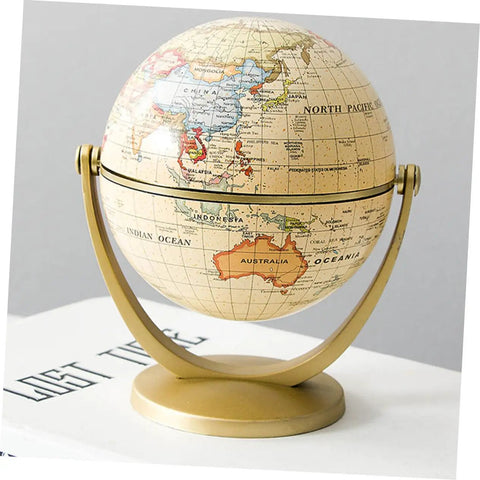 Desktop World Globe With Stand Golden Finish For Education And All Ages Home Office Decor Kid Friendly Geography Learning Tool