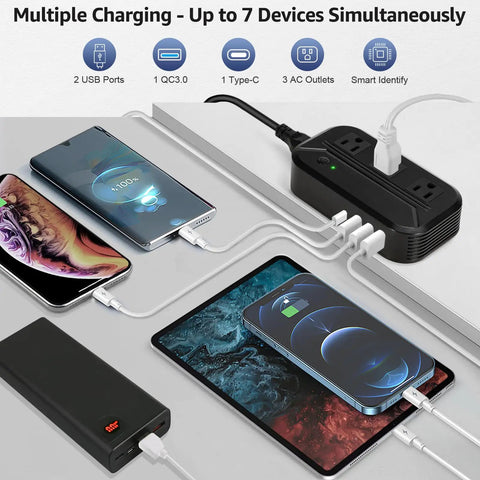 US To Europe Voltage Converter 240V To 120V 2300W With 4 USB Ports And AC Outlets Universal Travel Adapter For EU UK Asia Italy India Australia South Africa And Over 150 Countries