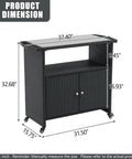 Outdoor Rolling Bar Cart With Storage Cabinet And Tempered Glass Top PE Rattan Grill Cart dimensions illustration