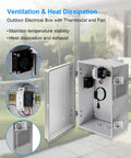 Outdoor Electrical Box With Built In Thermostat And Fan For Easy Temperature Control, Ventilated ABS Enclosure, Grey Cover