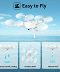 X5SW-V3 FPV Drone With 720P HD Camera For Adults And Beginners in flight, showing features like one key takeoff and altitude hold.