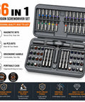 Hella Versatile 66 Piece Magnetic Ratcheting Screwdriver Kit With Detachable Handle And Precision Bits For Smartphone Laptop Repair Includes Secure Magnetic Mat in portable case.
