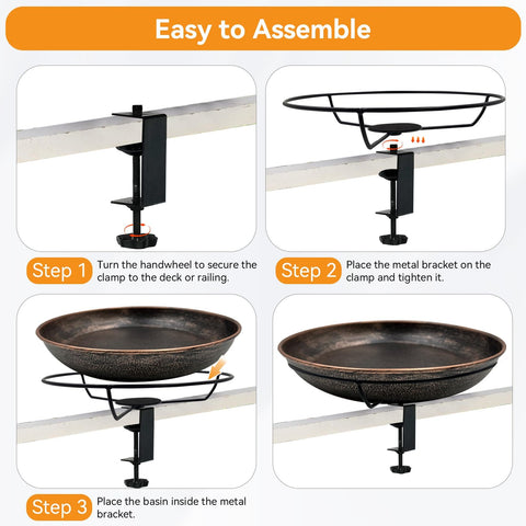 Deck Mounted Bird Bath With Detachable 12 Inch Bowl Thats A Breeze To Clean 0.7 Gallon Capacity Metal Bird Bath installation steps