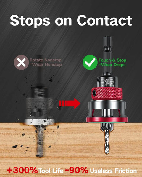 9 Piece Countersink Drill Bits Set With 82 Degree Countersinks, 5 Two Flute TCT Alloy Tapered Bits And Adjustable Depth Stop Collar