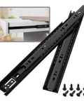 Super Smooth Full Extension Drawer Slides Pair Solid Side Mount Ball Bearing Glides Built Tough Cabinet Rails Dresser Hardware 12 Inch 100 Lb Capacity Black with screws.