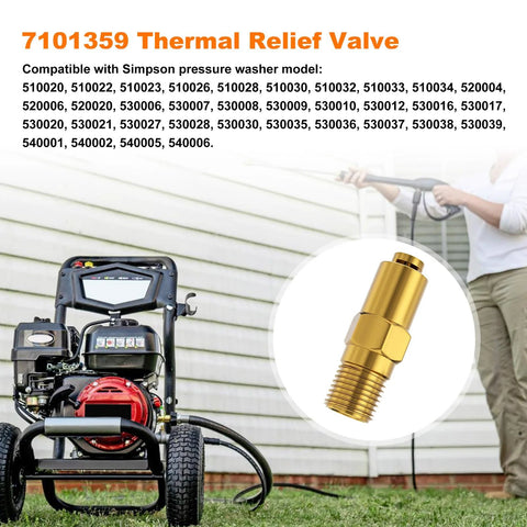 Close-up brass thermal relief valve for gas-powered pressure washer, 1/4 in NPT