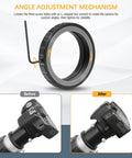 M42 To 2 Inch Telescope Adapter T2 Mount Adapter for Nikon SLR DSLRs facing Nikon F Mount, angle adjustment mechanism visible