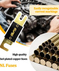 Top Shelf 3 Pack Of 200 Amp ANL Blade Fuses Featuring Rock Solid Pure Copper Terminals Tough As Nails Automotive Power Wiring Zero Hassle High Current Circuit Protection Pro Grade Reliability with easily recognizable 200A markings.