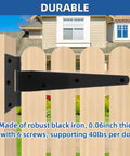 Side view of installed black iron T Strap Barn Door Hinges Heavy Duty 5 Inch Black Iron Gate Straps For Barn Shed Fence Doors