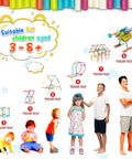 Image showing children aged 3-8 with building examples from the Straw Constructor STEM Building Toy Kit With 600 Pcs Interlocking Gear Blocks.
